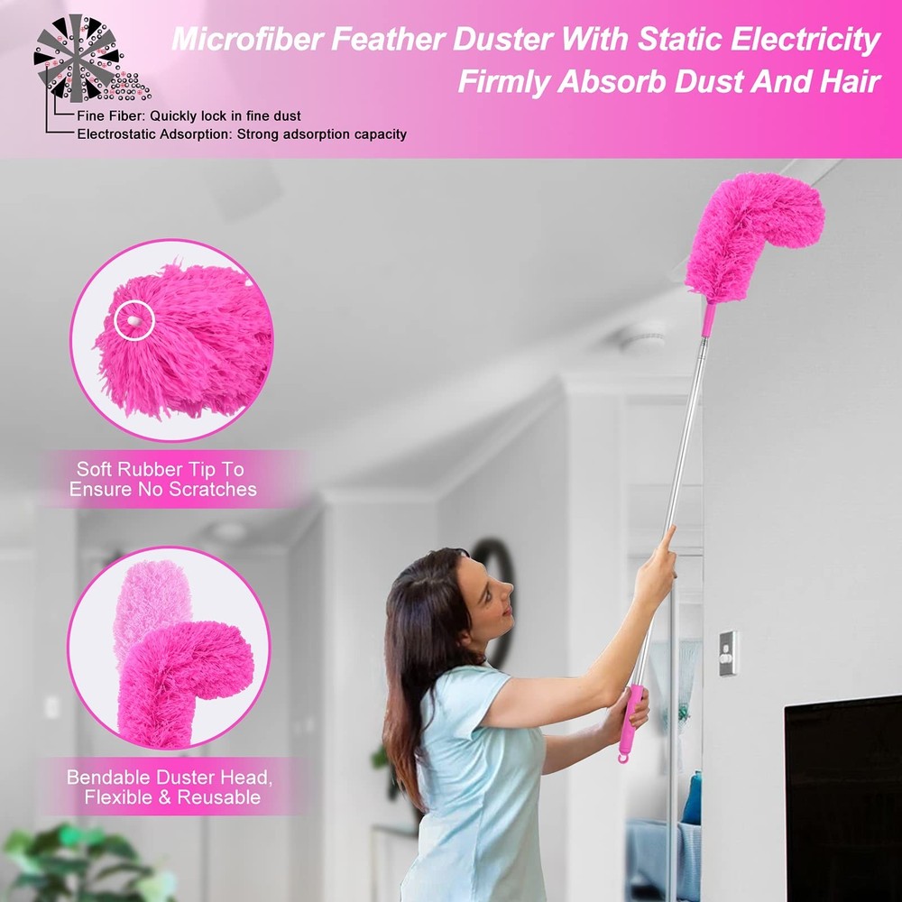 Microfiber Dusters for Cleaning, Feather Dusters with Extension Pole, Bendabl...