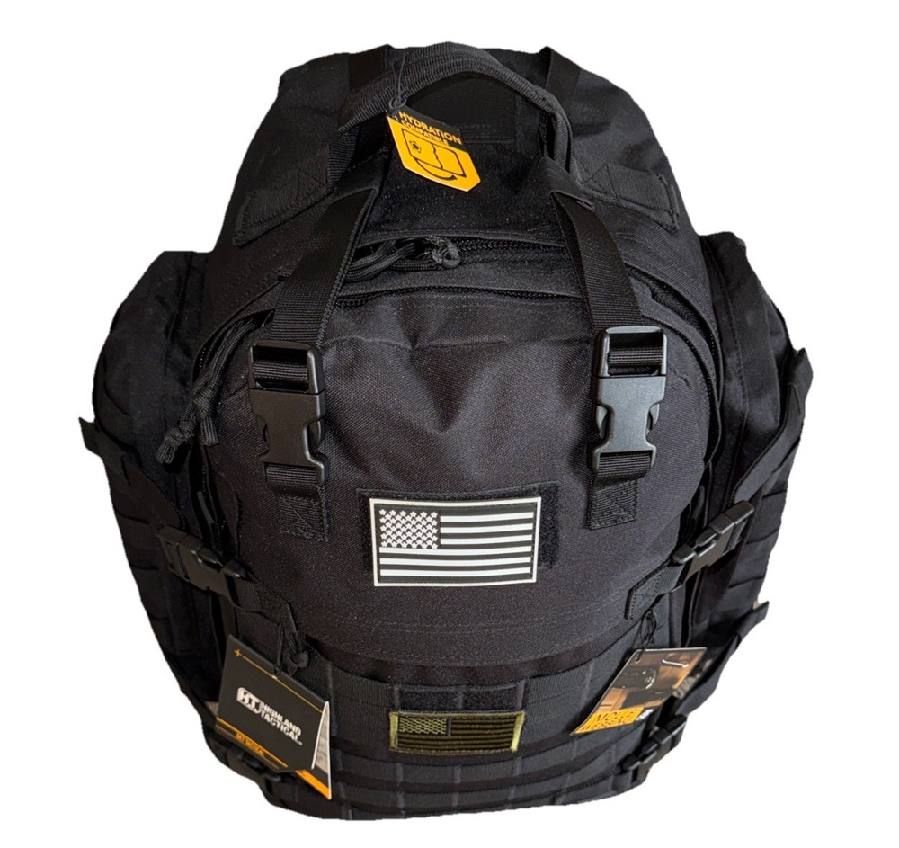 Highland Tactical Ballistic Molle Webbing Hydration Black Backpack Padded Back