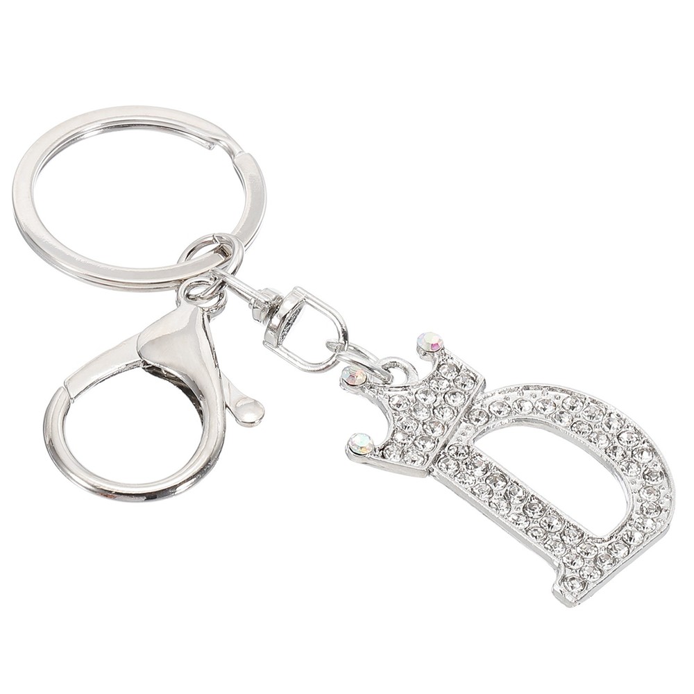 Initial Letter Keychain, Letter D Crown Design Charm, Silver Tone