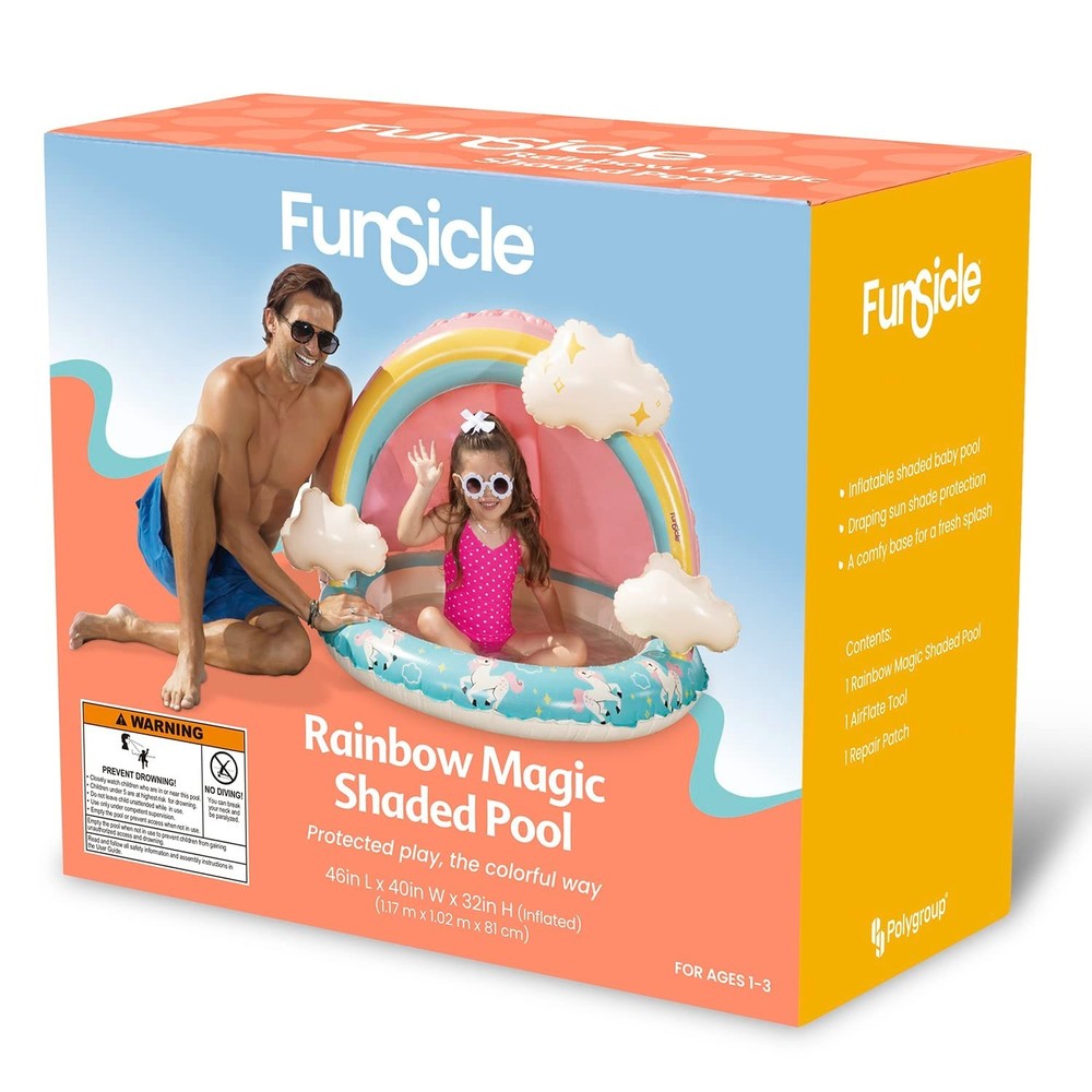 Funsicle Rainbow Magic Kids Splash Pool with UV Sun Canopy