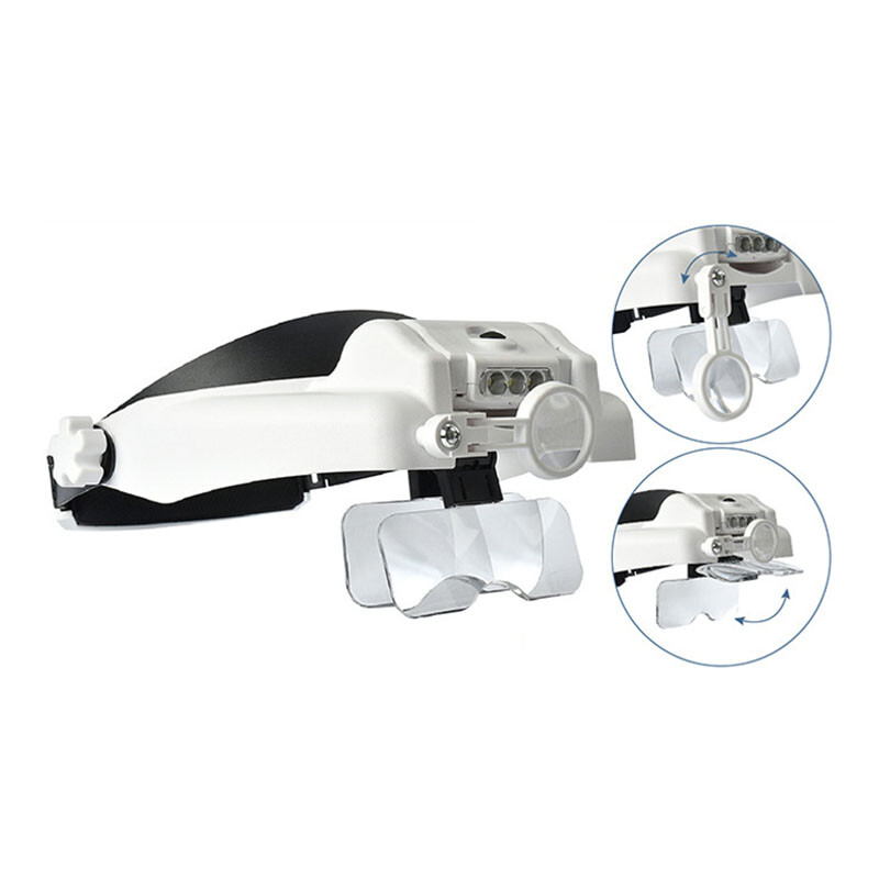 LED Light Magnifying Glass Adjustable Headband Magnifier Interchangeable Lens