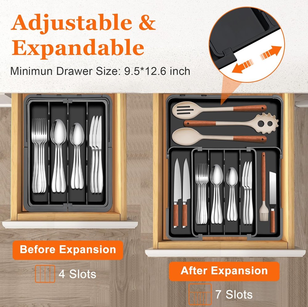 Spaclear Silverware Organizer - Expandable Kitchen Drawer Organizer, Black