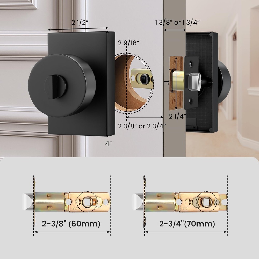 Matte Black Door Knobs Interior Privacy, Zinc-Alloy Interior Door Knobs, Heav...