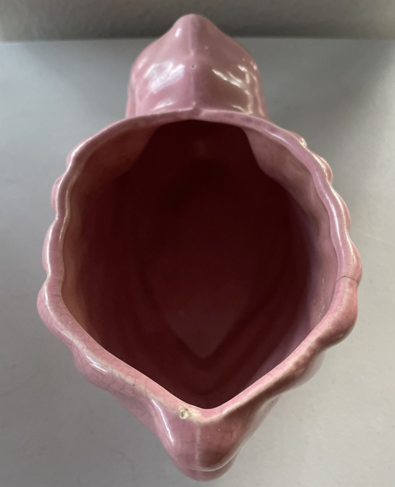 Vintage Pink Ceramic Cornucopia Shell Planter Dish 8" Long
