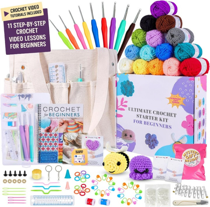 Beginner Crochet Kit 81 Piece Starter Set with Yarn Hooks Guide Book