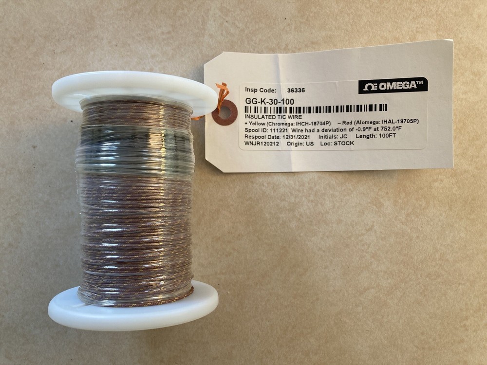 Type K Thermocouple Wire, 30AWG Solid Wire, Omega  Part #GG-K-30-100
