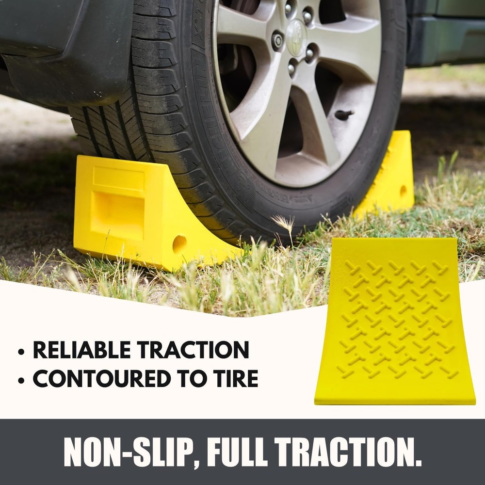 SECURITYMAN Heavy Duty Wheel Chocks (2 Pack) - Durable, 2 Pack, Yellow