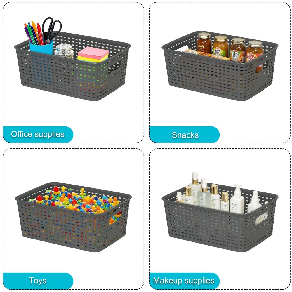 3 Pack Plastic Storage Baskets with Handles,Stackable Organizer Bins for Clos...