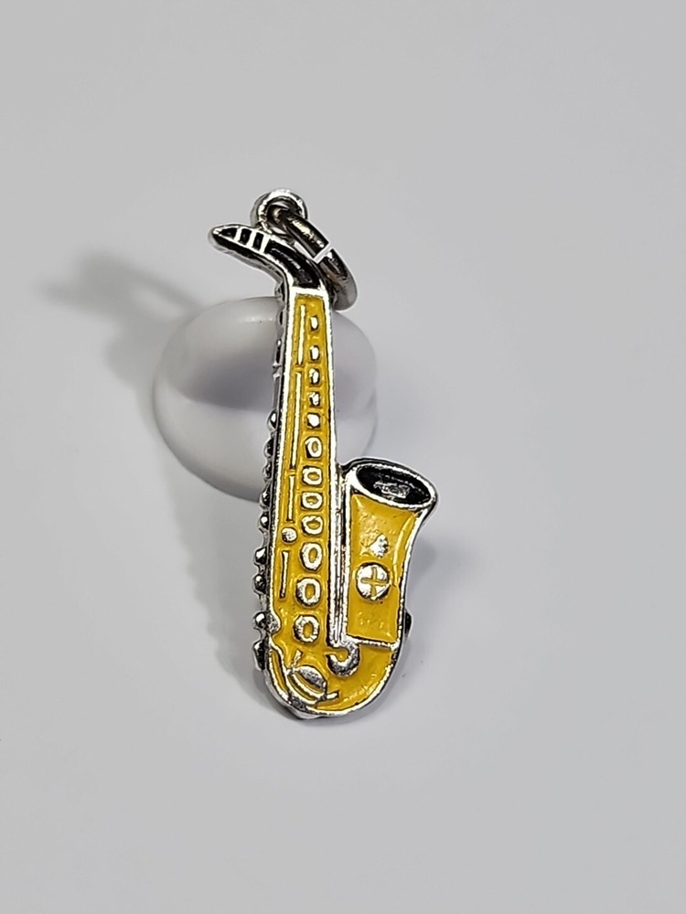 Saxophone Sterling Silver Charm Painted Yellow