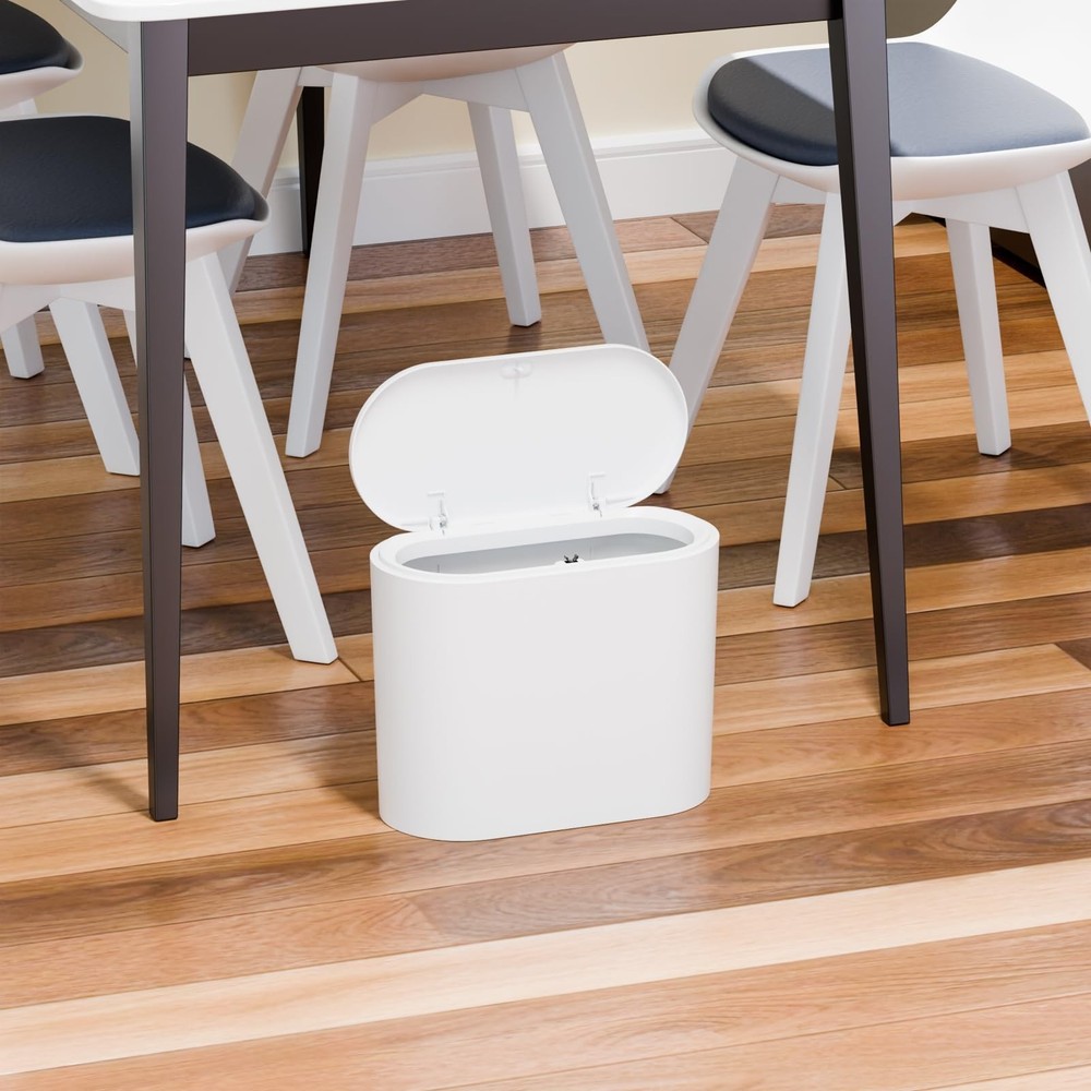 White 12 Liter Rectangular Plastic Small Garbage Can With Lid,2 Pack 3.17 Gal...