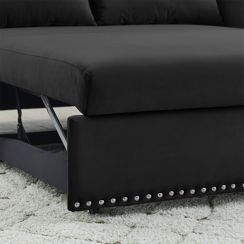 3-in-1 Sleeper Sofa Bed Adjustable sleeper with pull-out bed w/USB Port & Pillow