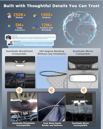 Graphene Windshield Sun Shade, 57" x 30" Foldable Front Window Sunshade, 2026