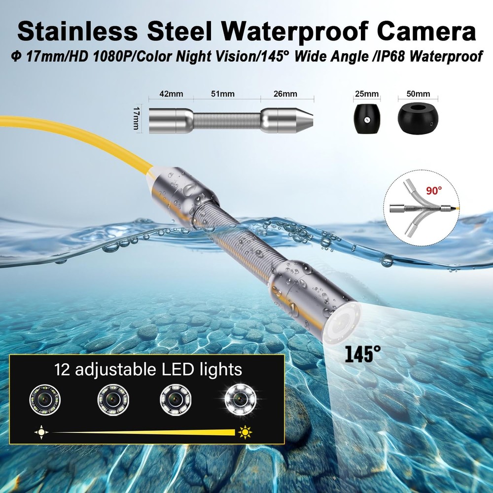 Sewer Camera, 4.3" Pipe Snake Camera with DVR Function, Drain Plumbing Inspec...