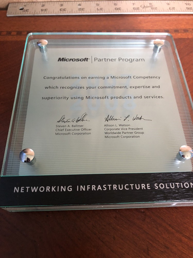 VTG 2007 -08 Microsoft Networking Solutions Ballmer Watson Computer PLAQUE Award