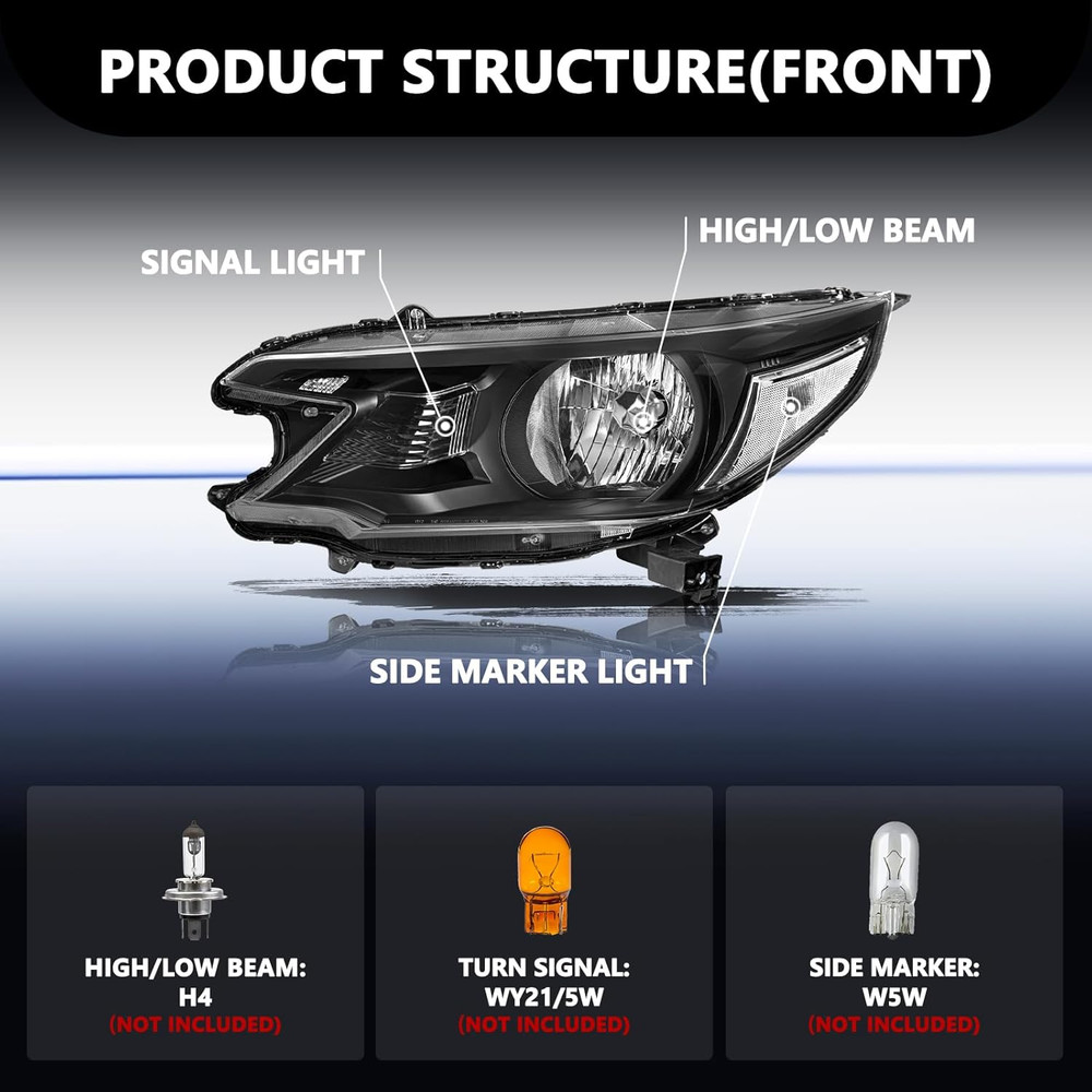 Headlight Assembly Set Compatible with [Halogen Type] 2012-2014 Honda CRV OEM He