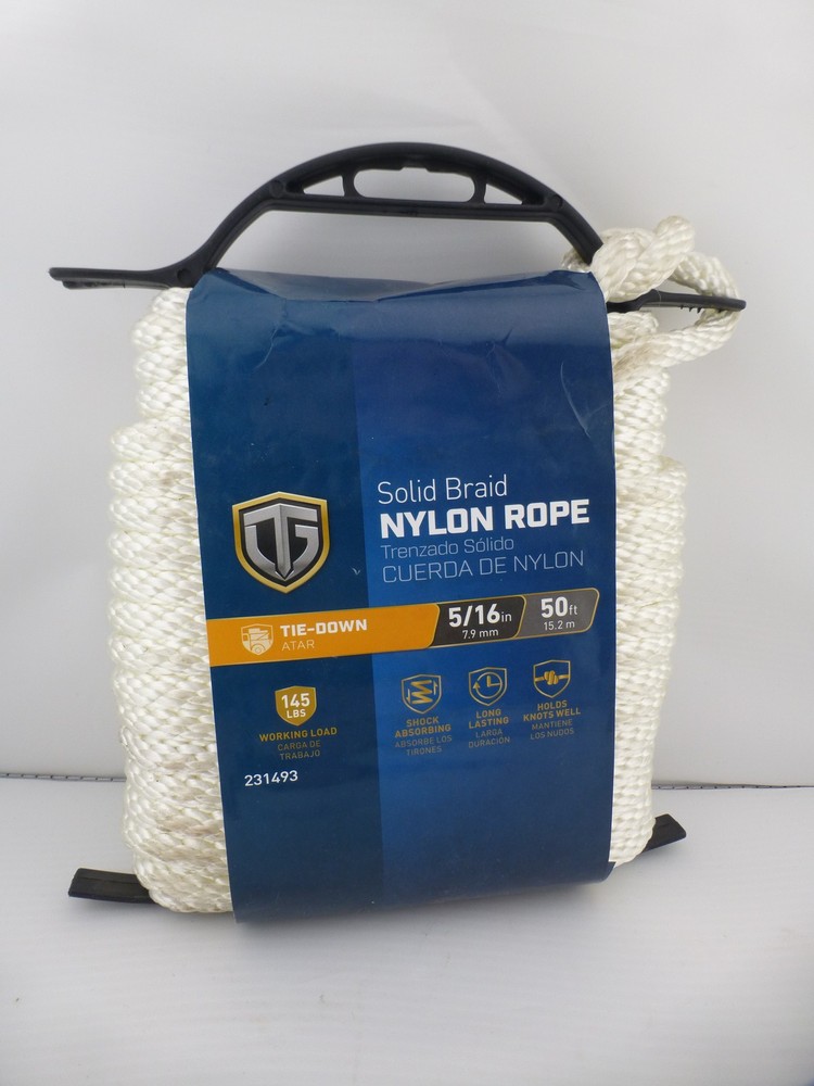 Solid Braid Nylon Rope 5/16in x 50ft Tie-Down Utility Clothesline White R3