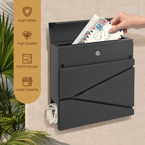 Lockable Wall Mount Mailbox with 2 Keys - Extra Large Capacity Gray
