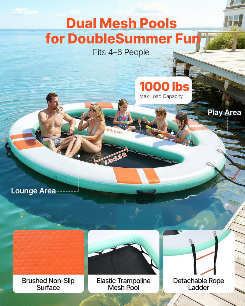 Inflatable Floating Dock, 10x8 FT Round Inflatable Dock Platform, Non-Slip Water