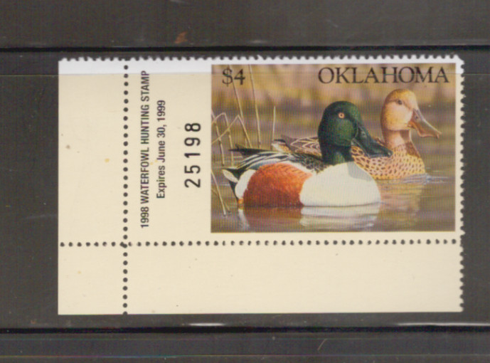Oklahoma State Duck Stamp 1998 $4.00 at face value