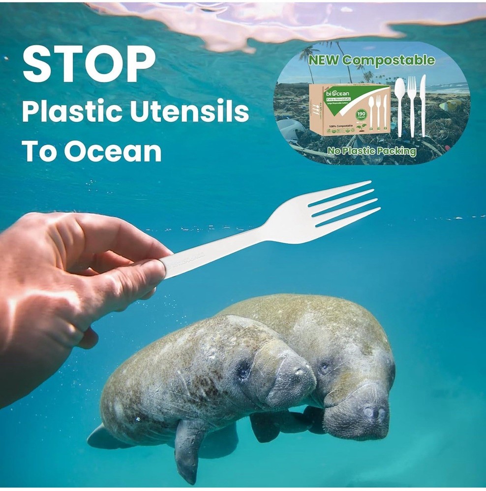 200 Compostable forks 6.7” Extra Heavy Duty Biodegradable Disposable Cutlery