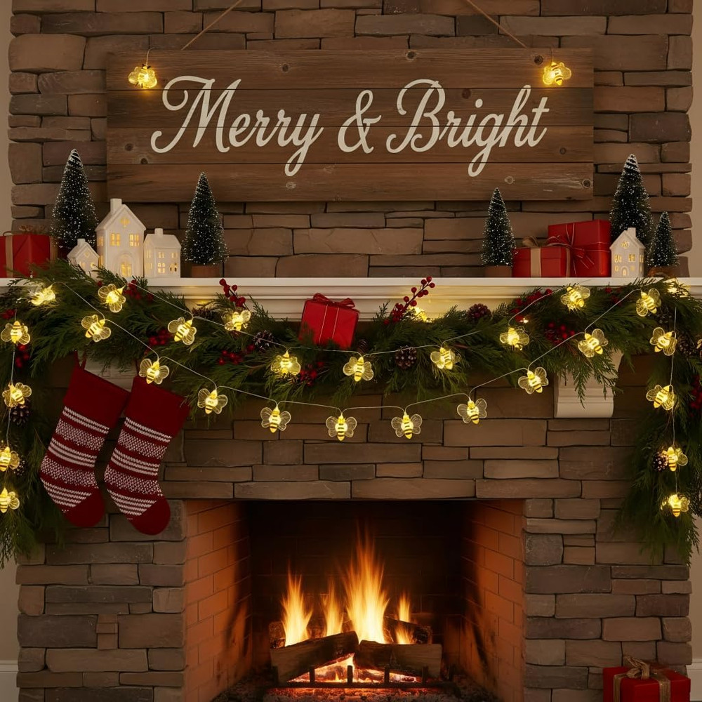 Bee Decor String Lights 10Ft String Light with 30Pcs Honeybee Shaped Led Bulb Ba