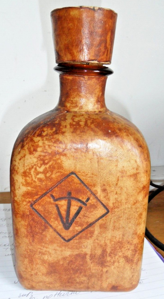 Vintage Leather Wrapped Bottle Decanter Runes, Runic, Gothic Design