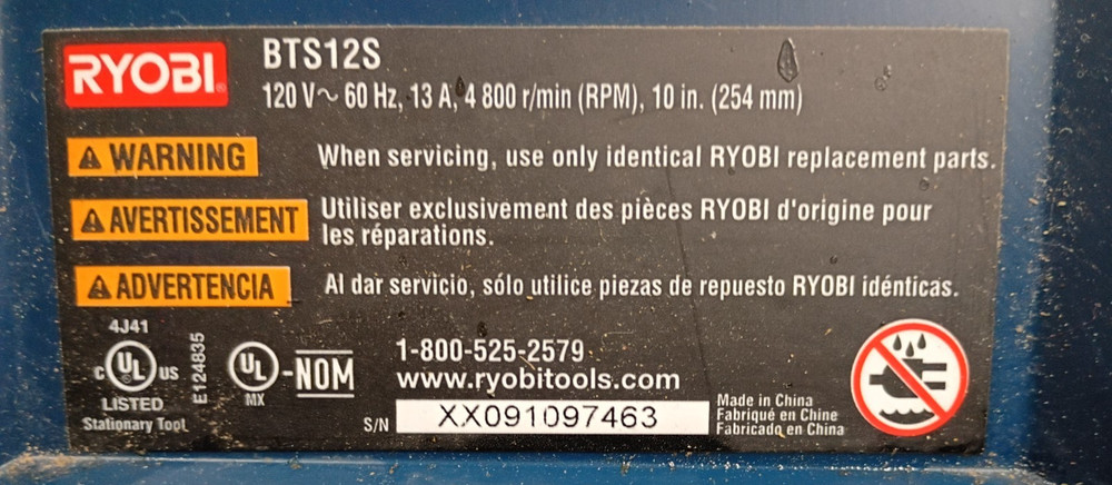 Ryobi Table Saw BTS12S Cabinet Shell Housing