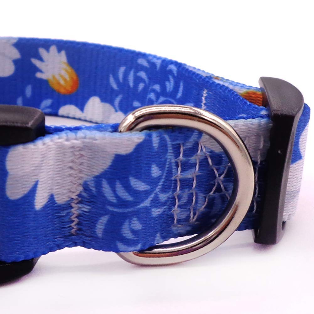 Heavy Duty Dog Collar Quick Release Adjustable Floral Blue Daisy Fits Medium