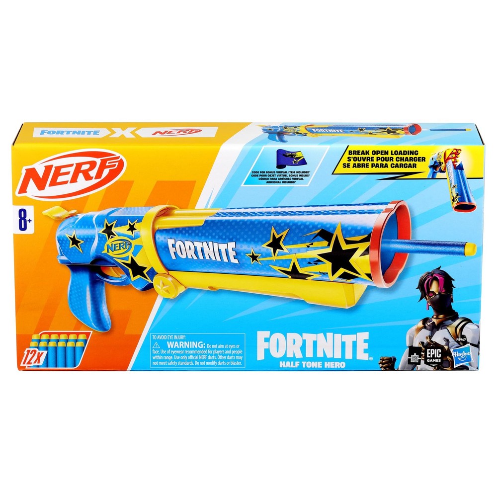 Nerf Fortnite Half Tone Hero Blaster, Bonus Code to Unlock Medium, Multicolor