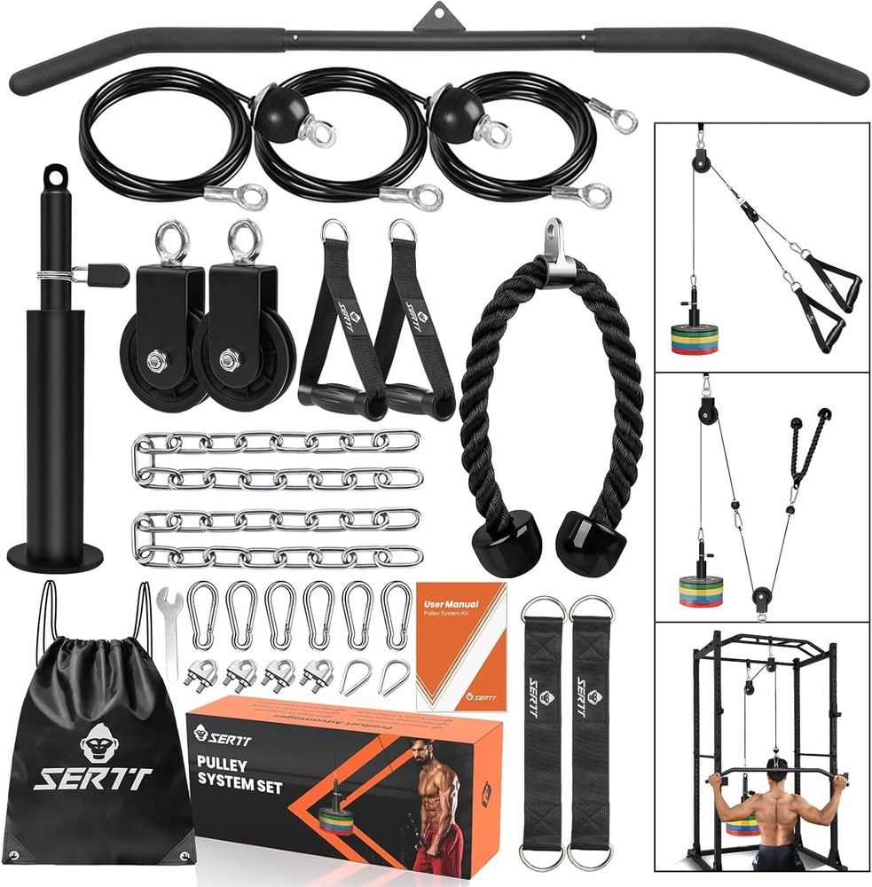 SERTT Home Gym Pulley System - Tricep Workout, Lat Pulldown, Biceps Black