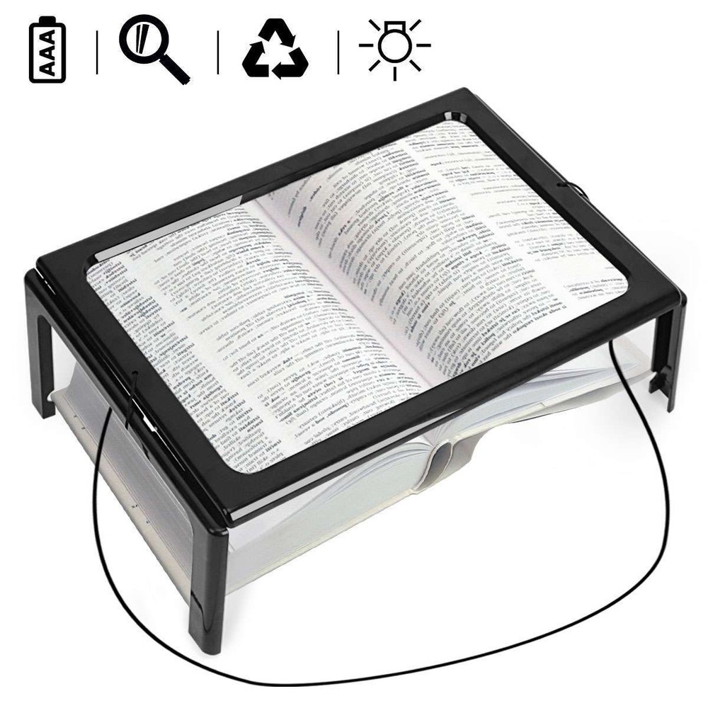 Hands-Free Magnifying Glass Large Full-Page Rectangular 3X Magnifier LED Lighted