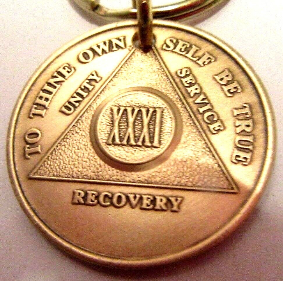 Alcoholics Anonymous 31 Year AA Bronze Medallion Key Chain Token coin keyring