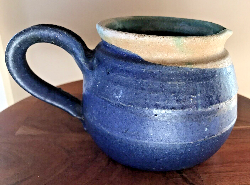 Studio Pottery Small Pitcher 3.75" Blue Green Beige Hand Thrown