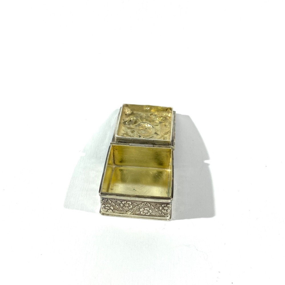 Antique Solid Silver Pillbox , Hallmarked Pill box with floral decors
