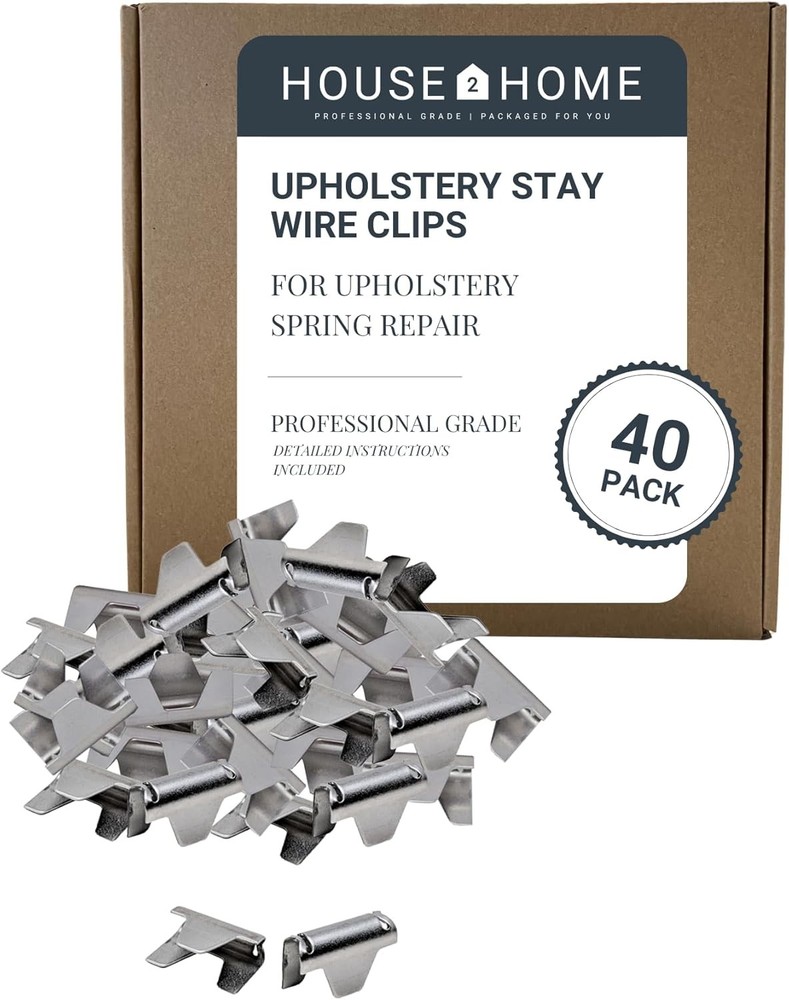 House2Home 40 Pack Upholstery Stay Wire Clips for Sofa, 40 Count, Silver