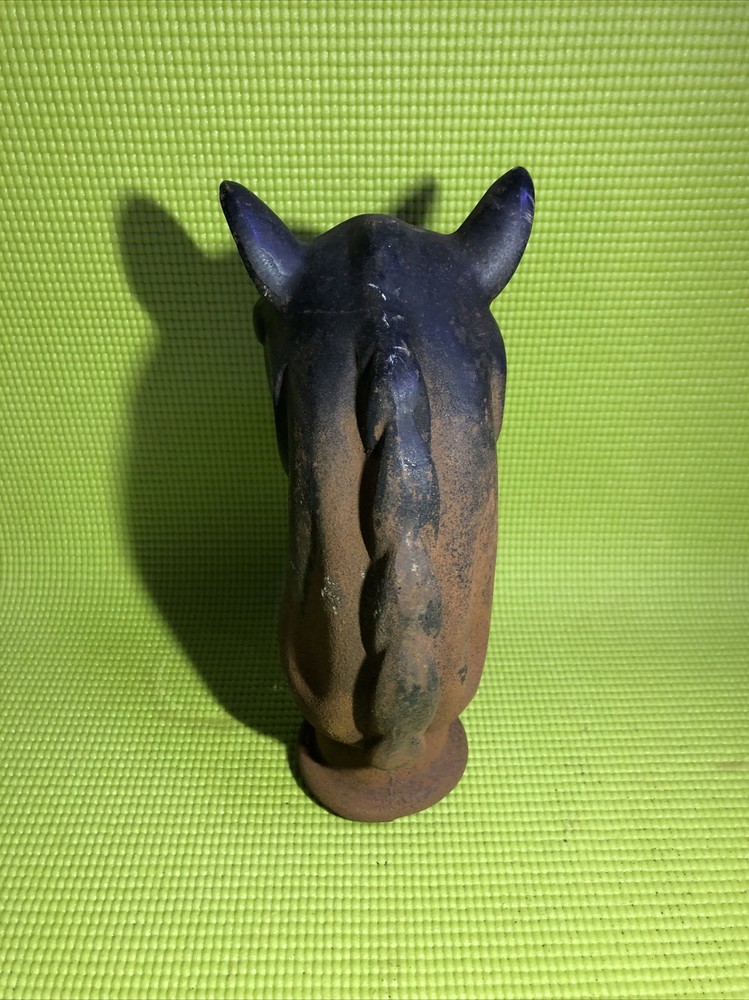 VINTAGE CAST IRON HORSE HEAD HITCHING POST TOPPER With Ring