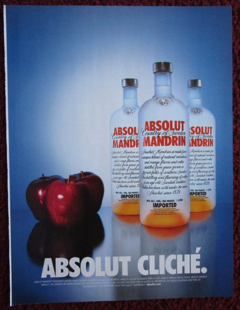 2001 ABSOLUT Vodka Print Ad ~ ABSOLUT CLICHE, Oranges and Apples