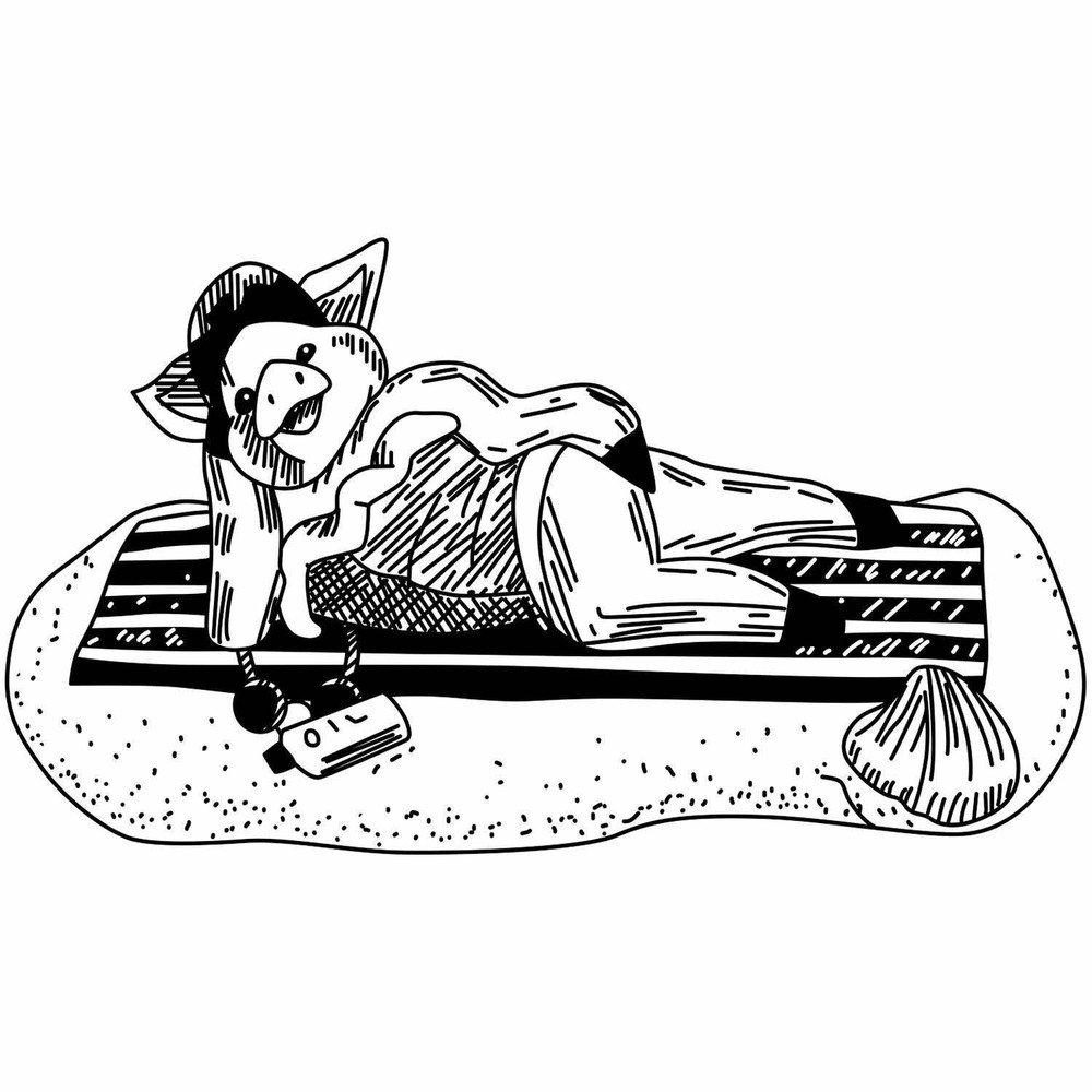 Pig On Beach Blanket Art Rubber Stamp