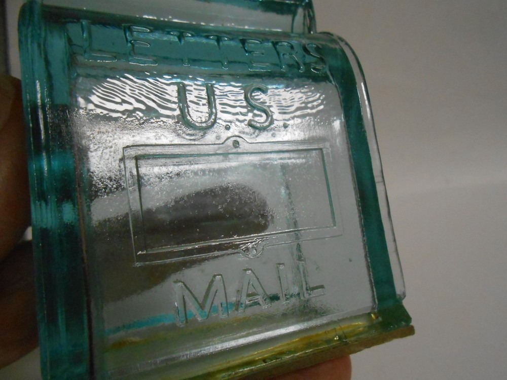 Glass LETTERS US Mailbox Candy Container Aqua Blue