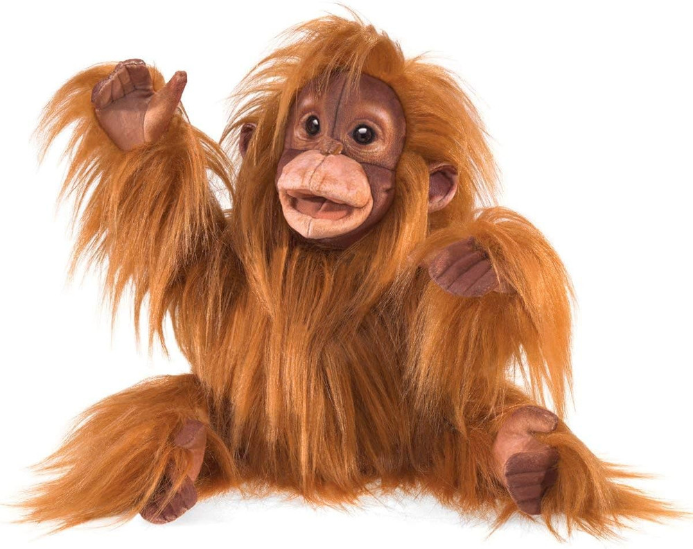 Baby Orangutan Hand Puppet, Orange-Brown