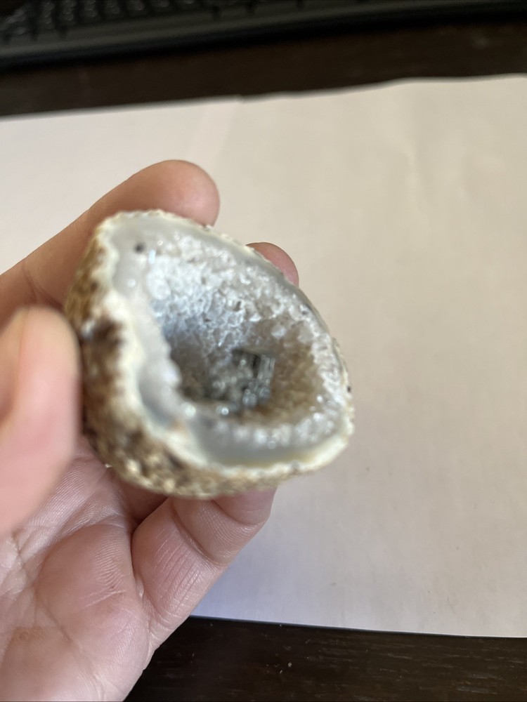 Vintage Cut Agate Geode With Pewter Train In It Grey Crystal