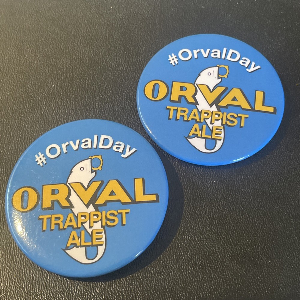 Orval Trappist ale pin button Orval Day beer Belgian Belgium brewery monk fish