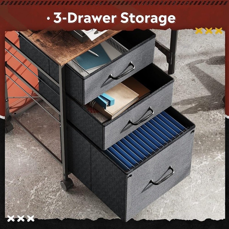 Mobile File Cabinet Rolling Printer Stand W/ 3 Drawers Office Storage Solution