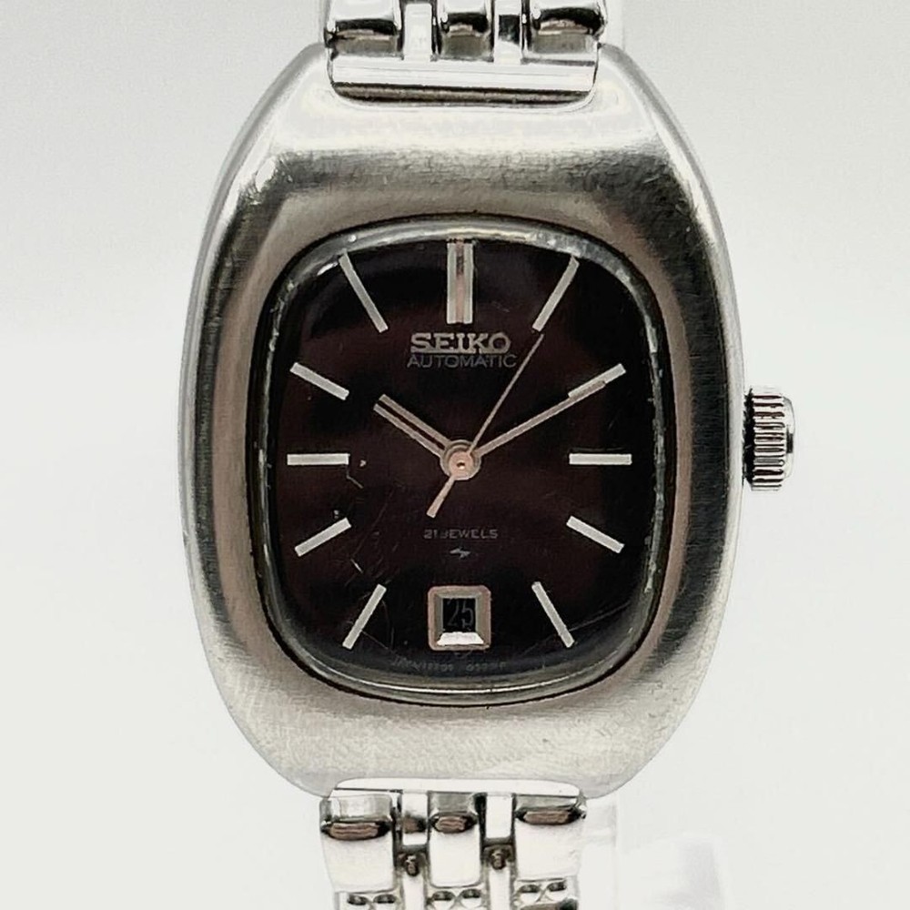 SEIKO Working Automatic Watch with Date Display, 21 Jewels, Black Dial, Silver