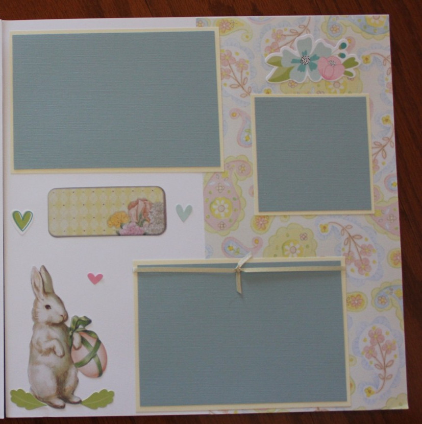 Easter scrapbook pages 2 each 12 x 12 handmade assembled premade Spring, Bunny