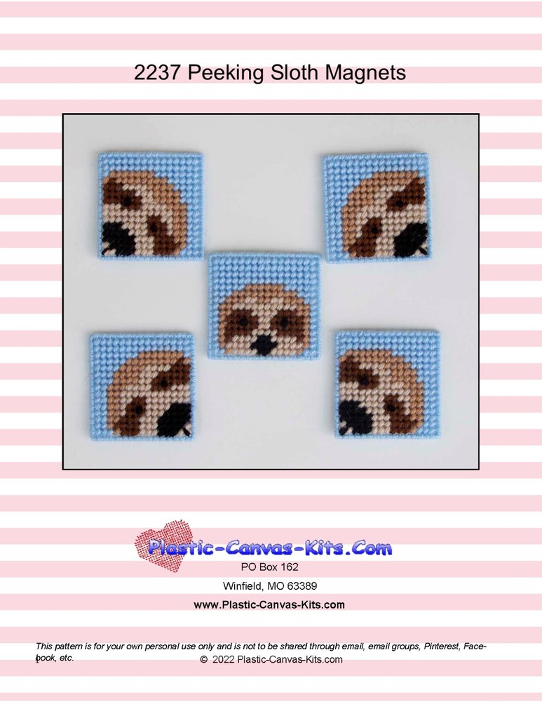 Peeking Sloth Magnets- Plastic Canvas Pattern or Kit