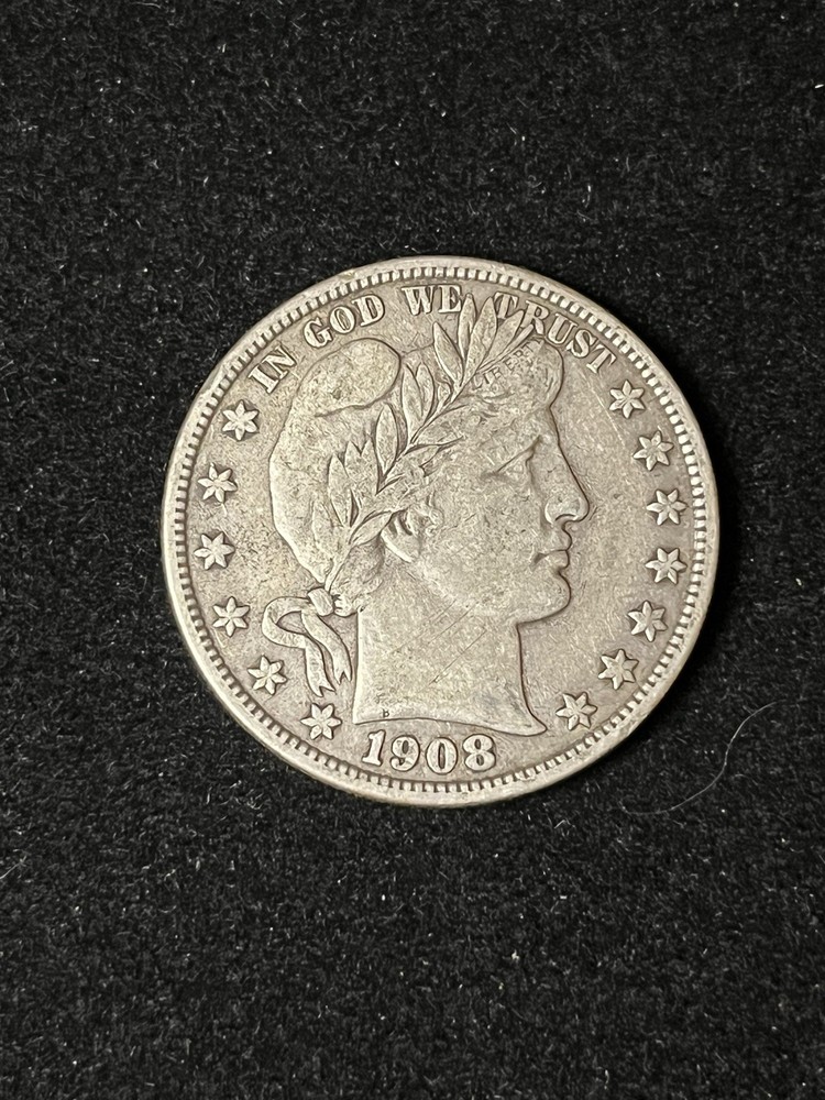 1908 d barber half dollar Vf