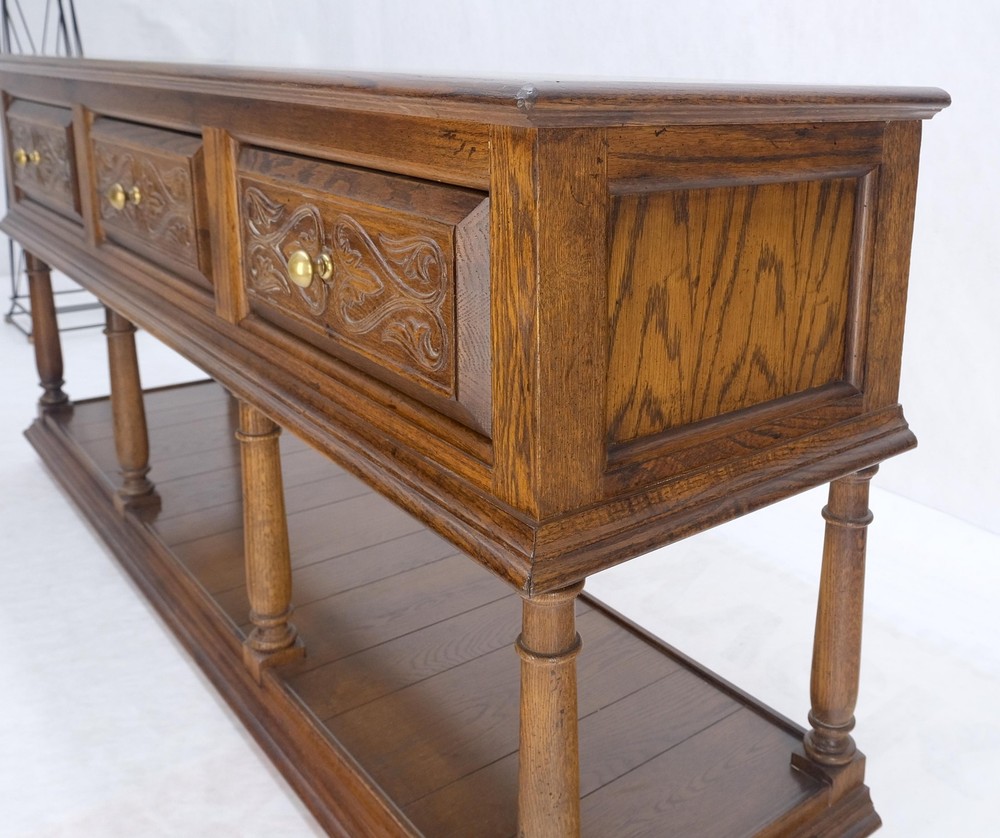 Spanish Colonial Carved Oak 3 Deep Drawer Sideboard Credenza Buffet Console MINT