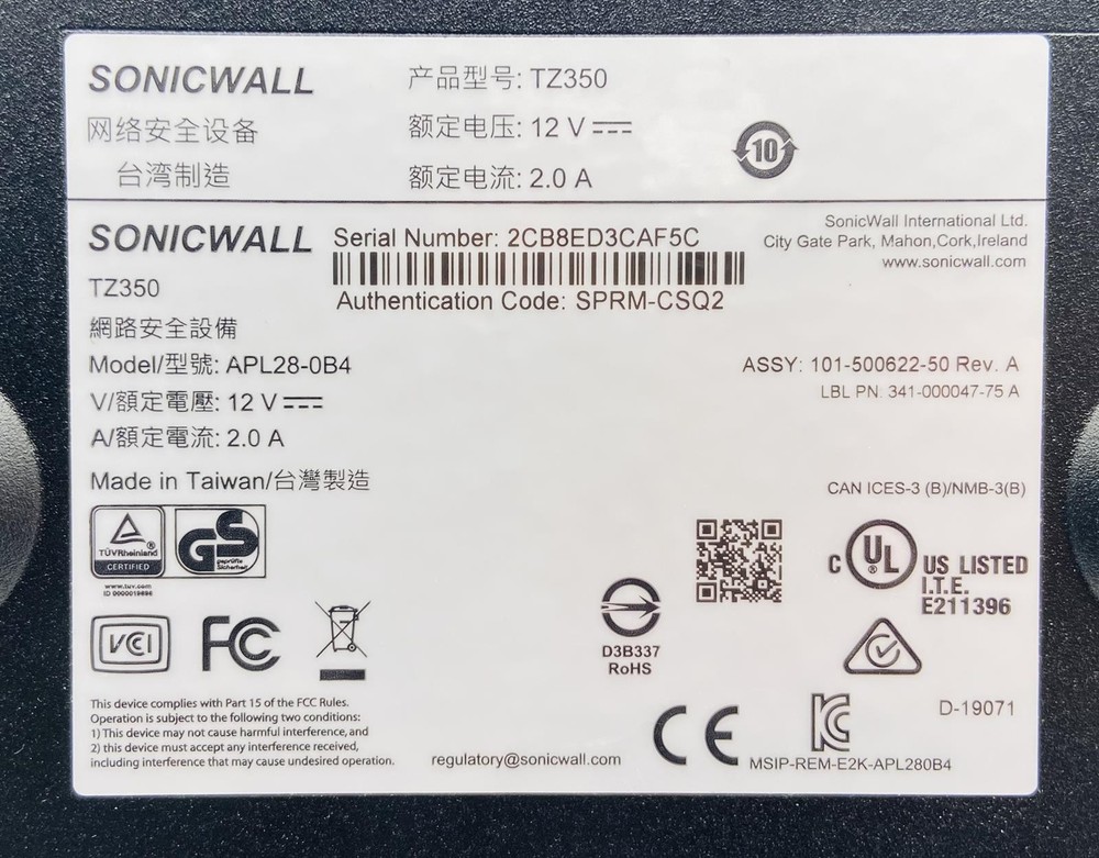 SONICWALL TZ350 APL28-0B4 NETWORK SECURITY FIREWALL