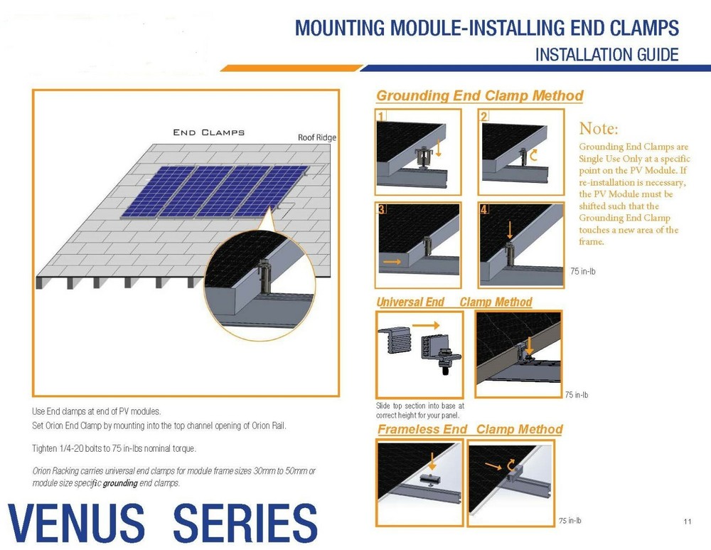 FRAMELESS MODULE END CLAMP 120mm long, new